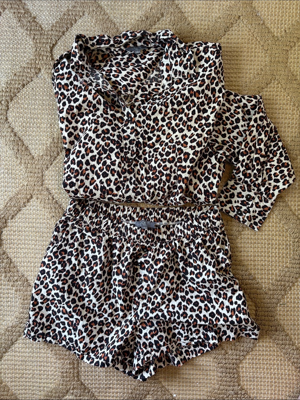 LOFT Leopard Print Button-Up Top & Shorts PJ Set